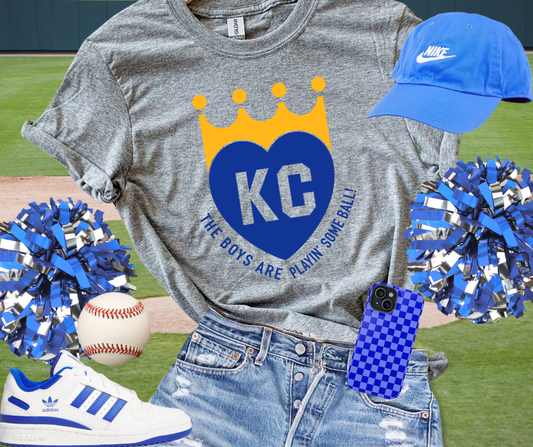 'The Boys are Playin Some Ball' KC Baseball Heart with Crown