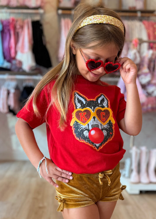 KC Glitter Wolf Blowing Bubble - KC Colors - Red Tee
