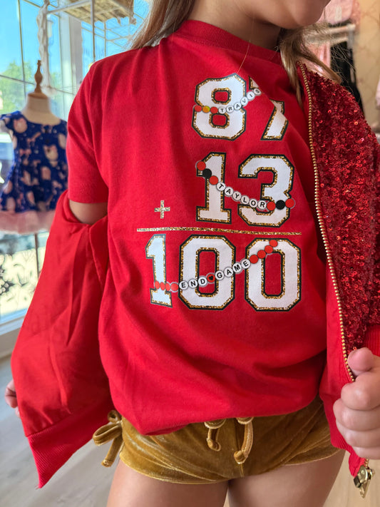 87+13=100 Red Tee