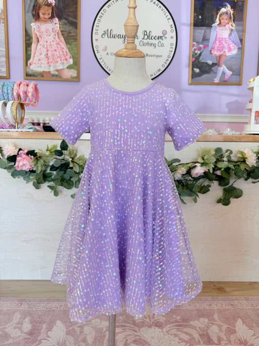 In My Sequins Era Twirl Dress - Lavender Haze