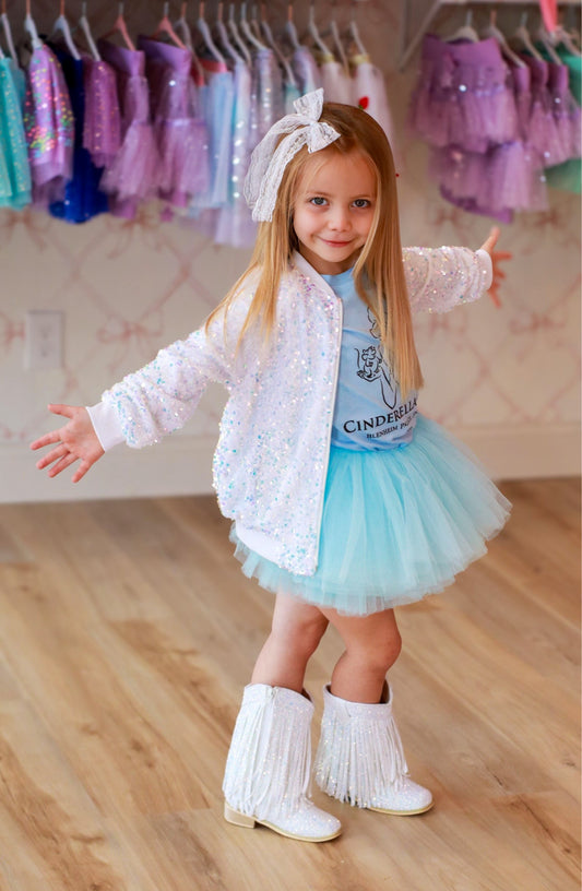 Luxe Velvet Sequin Jacket - Unicorn White