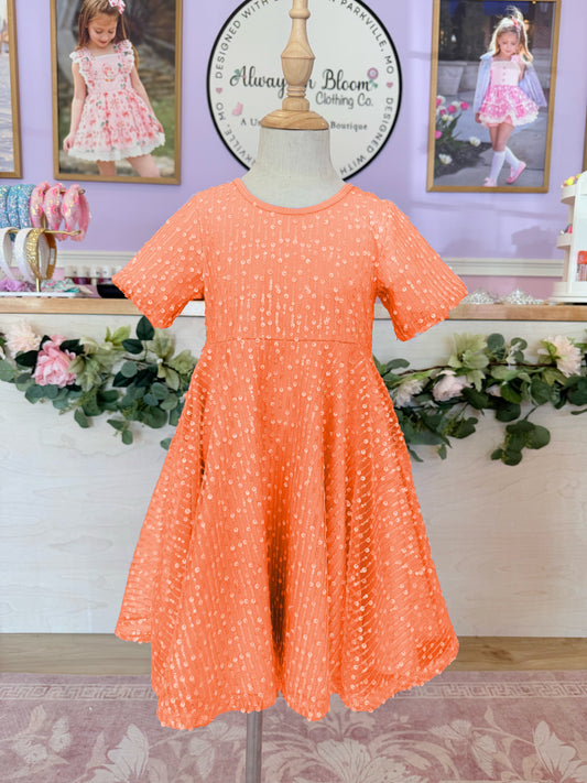 In My Sequins Era Twirl Dress - Showgirl Orange