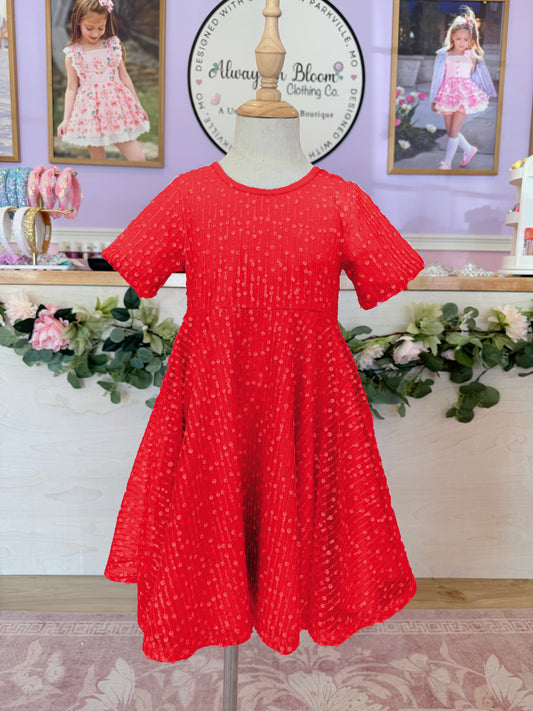In My Sequins Era Twirl Dress - Loving You Was Red